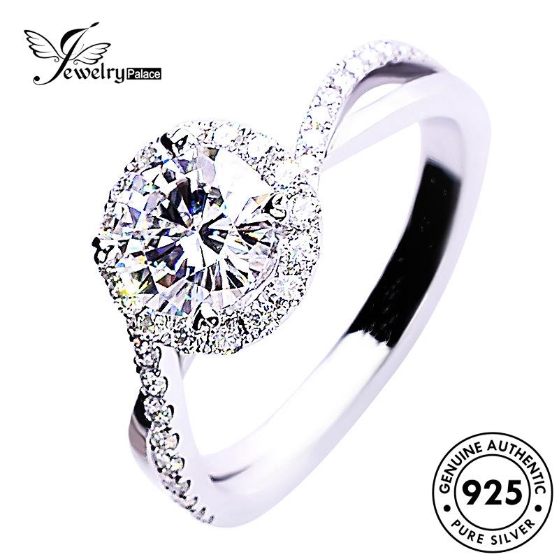 Jewelrypalace Berlian Cincin Simple Lingkaran Emas Perak Asli Moissanite Wanita925 R482