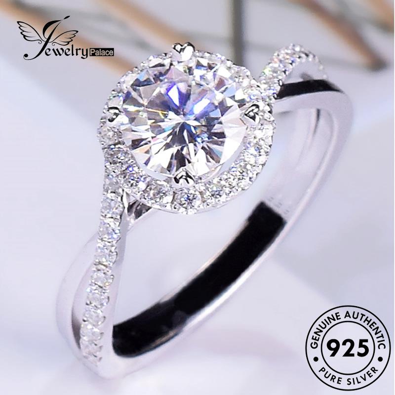 Jewelrypalace Berlian Cincin Simple Lingkaran Emas Perak Asli Moissanite Wanita925 R482