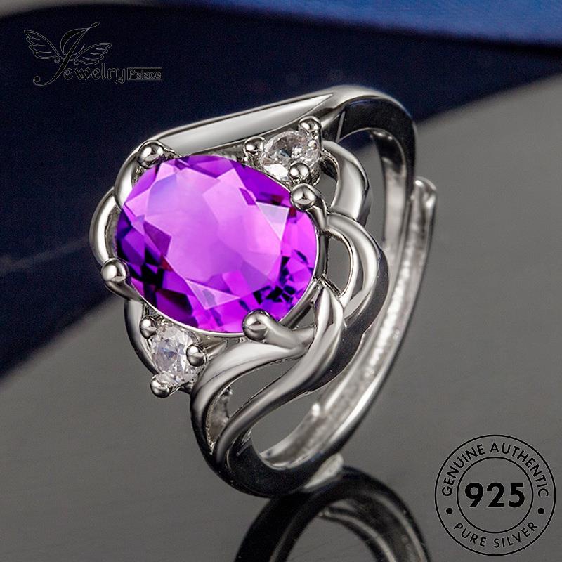 Tempat Perhiasan925 Cincin Perak Amethyst Mewah Asli Wanita Oval R556