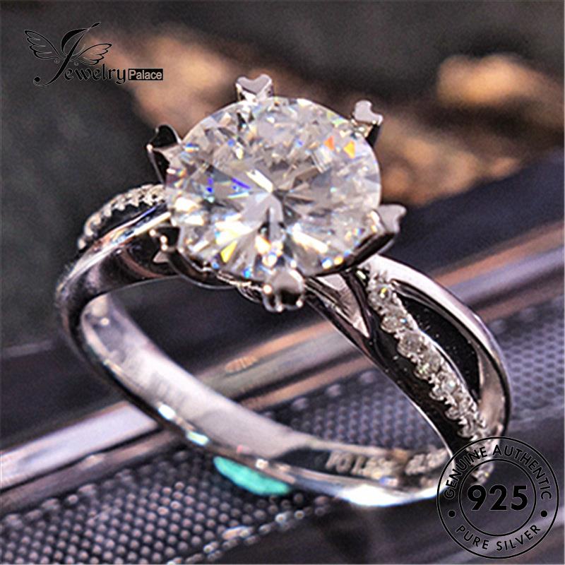 Tempat Perhiasan Wanita Cincin Berlian Klasik Perak Asli Snowflake925 Moissanite R606