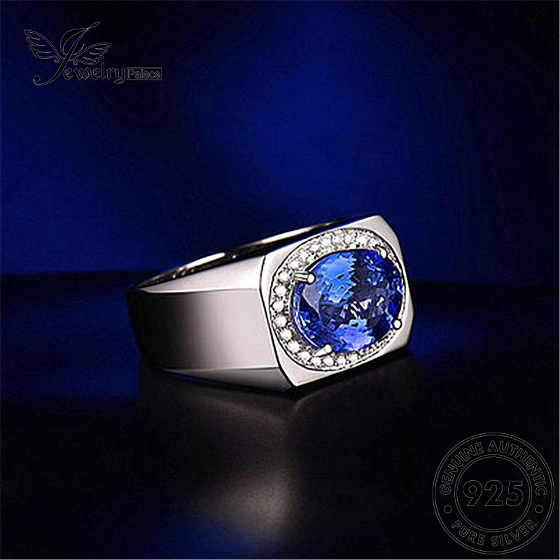 Jewelrypalace Cincin Perak925 Oval Pria Vintage Safir Original R611