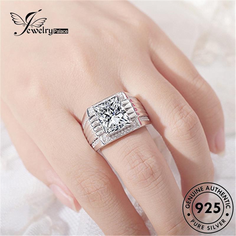 Tempat Perhiasan925 Berlian Perak Asli Cincin Moissanite Pria Mewah R634