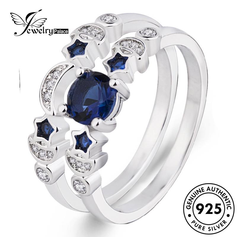 Jewelrypalace Couple Cincin Kreatif Perak Asli Sapphire Moon925 R757