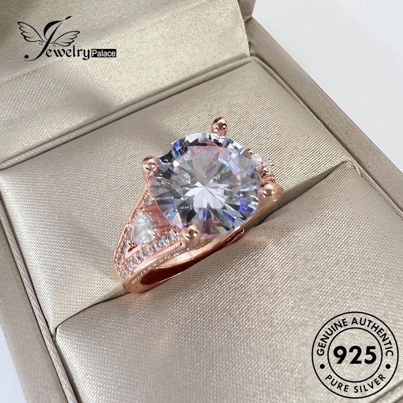 Jewelrypalace Cincin Berlian Asli Bulat925 Temperamen Moissanite Emas Perak Wanita R826