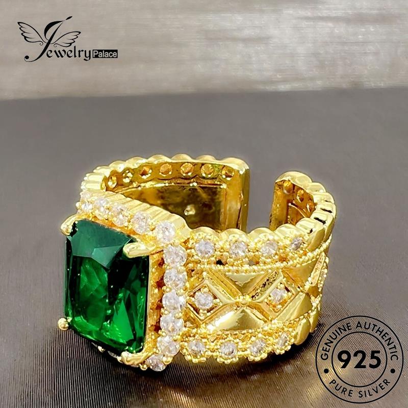 Jewelrypalace Emas Wanita Asli Persegi Kepribadian925 Cincin Perak Zamrud R854