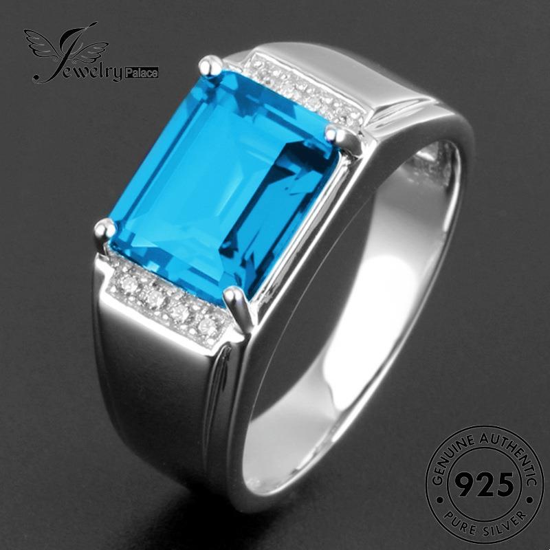 Jewelrypalace Kepribadian Aquamarine Wanita Asli925 Cincin Perak Kotak R862