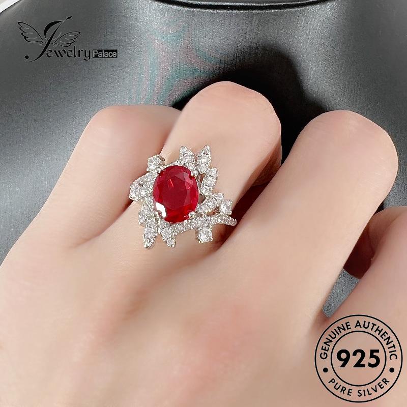 Tempat Perhiasan Wanita Daun Mewah Ruby Cincin Perak Asli925 R878