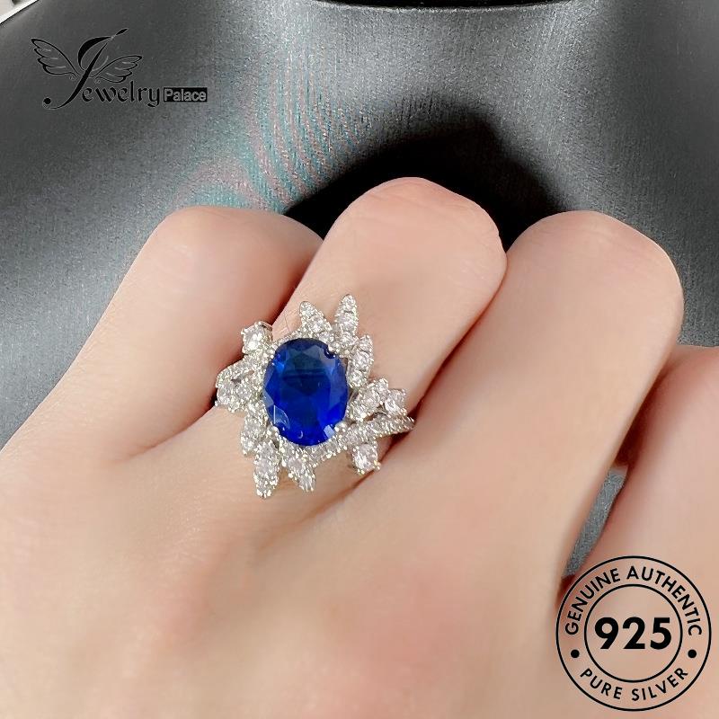 Tempat Perhiasan Wanita Daun Mewah Ruby Cincin Perak Asli925 R878