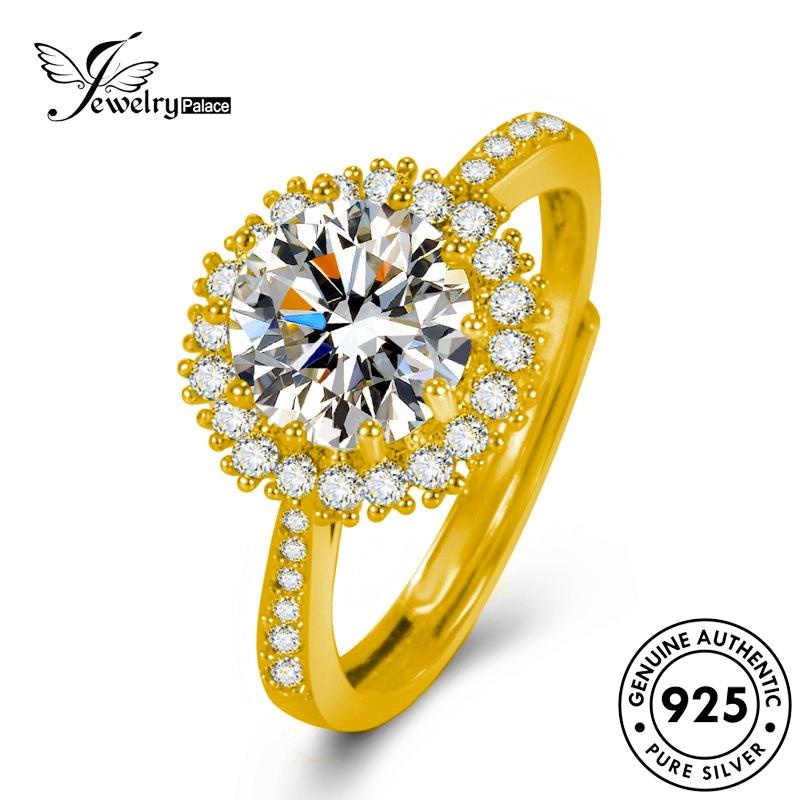 Jewelrypalace Bunga Berlian Temperamen Moissanite Perak Wanita Asli Rings925 Emas R903