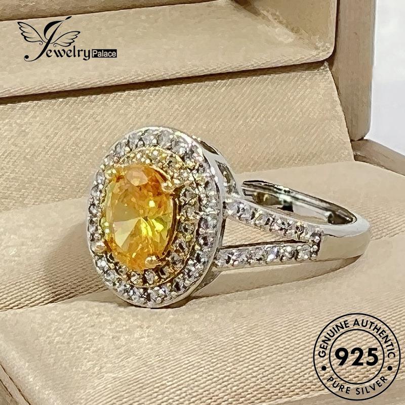 Jewelrypalace Asli Citrine Bulat Cincin Perak Wanita Temperamen925 R913