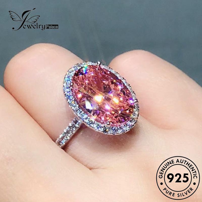 Jewelrypalace Personality Pink925 Asli Wanita Oval Perak Emas Kristal Berlian Rings R939