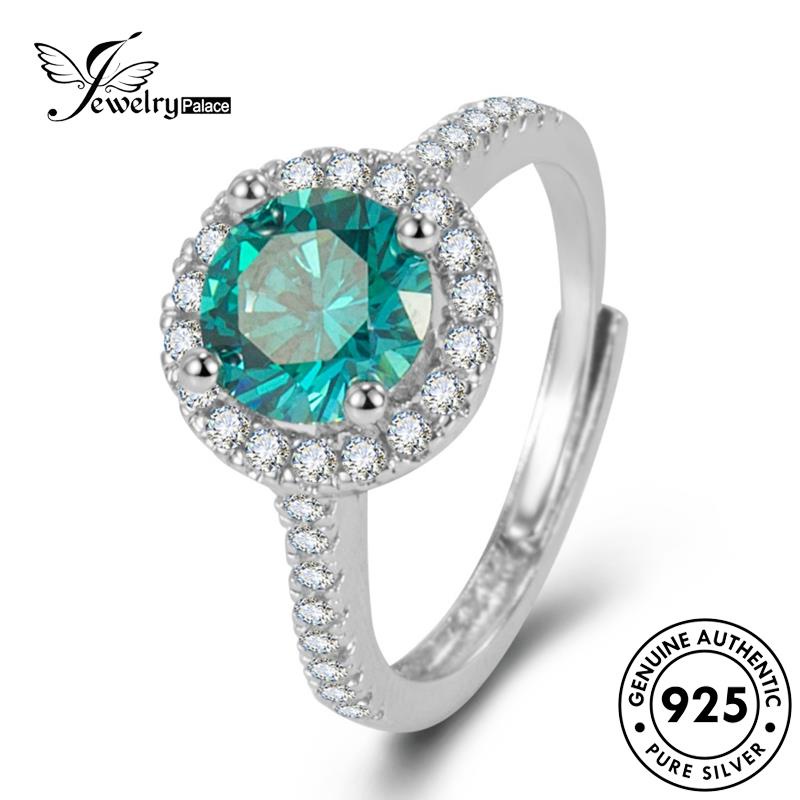 Perhiasantempat Cincin Bulat Aquamarine Silver Kepribadian Wanita Asli925 R954