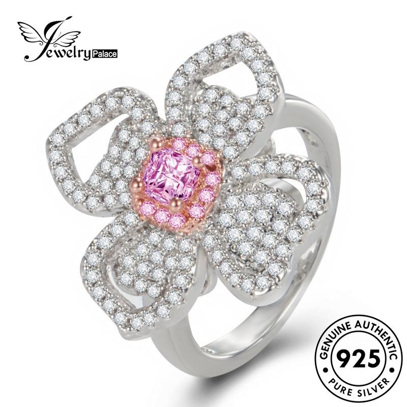 Jewelrypalace Berlian Love925 Cincin Mewah Pink Perak Asli Wanita Kristal R988