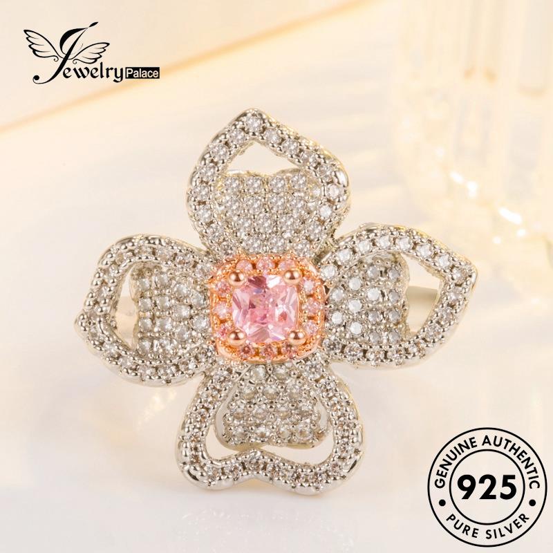 Jewelrypalace Berlian Love925 Cincin Mewah Pink Perak Asli Wanita Kristal R988