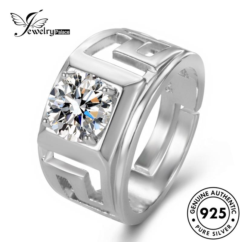 Jewelrypalace Cincin Klasik Perak Asli Moissanite Pria925 Berlian Persegi R992