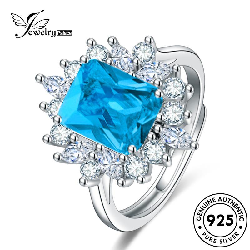 Jewelrypalace Cincin Wanita Oval Kreatif Asli Aquamarine925 Perak R996