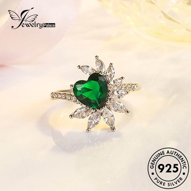 Jewelrypalace 925cincin Wanita Zamrud Asli Cinta Temperamen Perak R1139