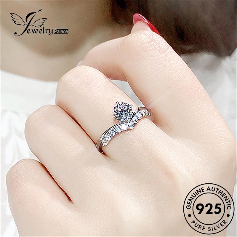 Jewelrypalace Moissanite925 V Perak Emas Cincin Wanita Bentuk Indah Berlian Asli R1166