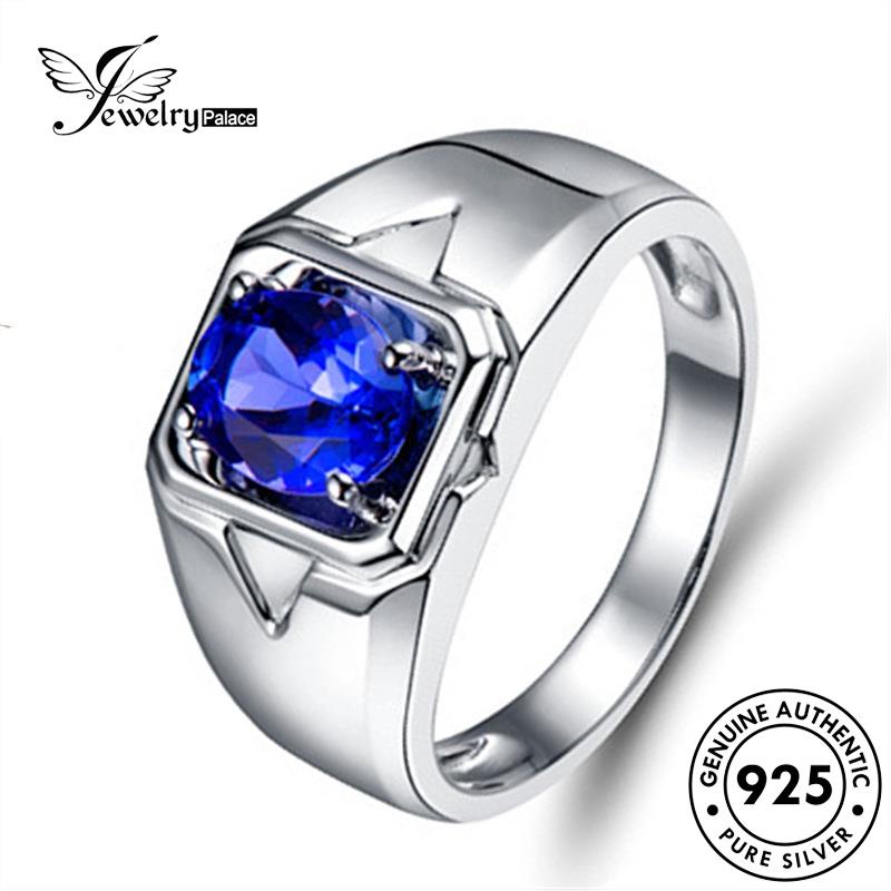 Jewelrypalace 925 Cincin Pria Sapphire Simple Segitiga Silver Original R1192