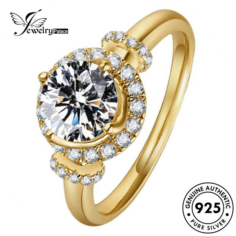 Jewelrypalace Berongga Berlian Emas Asli Bulat Wanita Pribadi 925cincin Perak Moissanite R1201