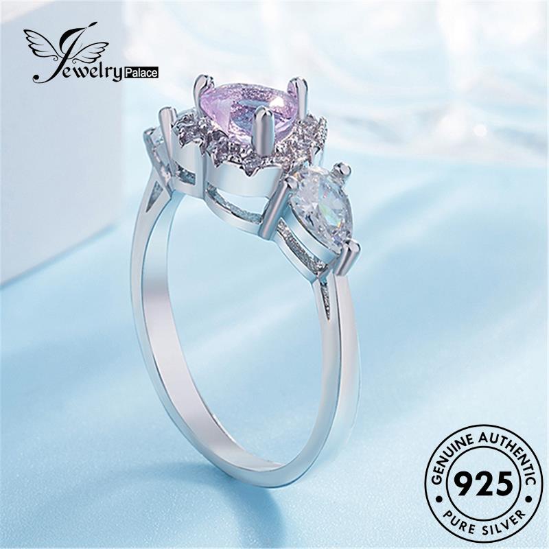 Jewelrypalace Cincin Berlian Pink Kristal Silver Love925 Wanita Mewah Original R1465