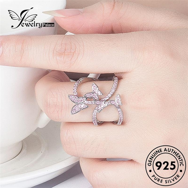 Jewelrypalace Asli Berlian925 Wanita Kreatif Kupu-Kupu Cincin Pink Kristal Perak R1661