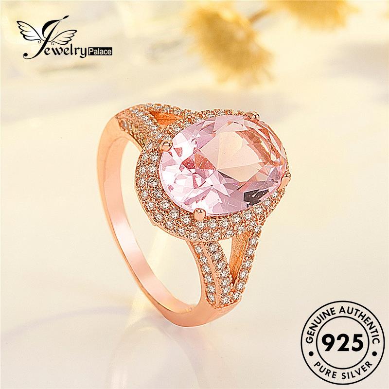 Jewelrypalace Cincin Berlian Asli Kristal Gold Pink Oval Wanita Perak925 Klasik R1274