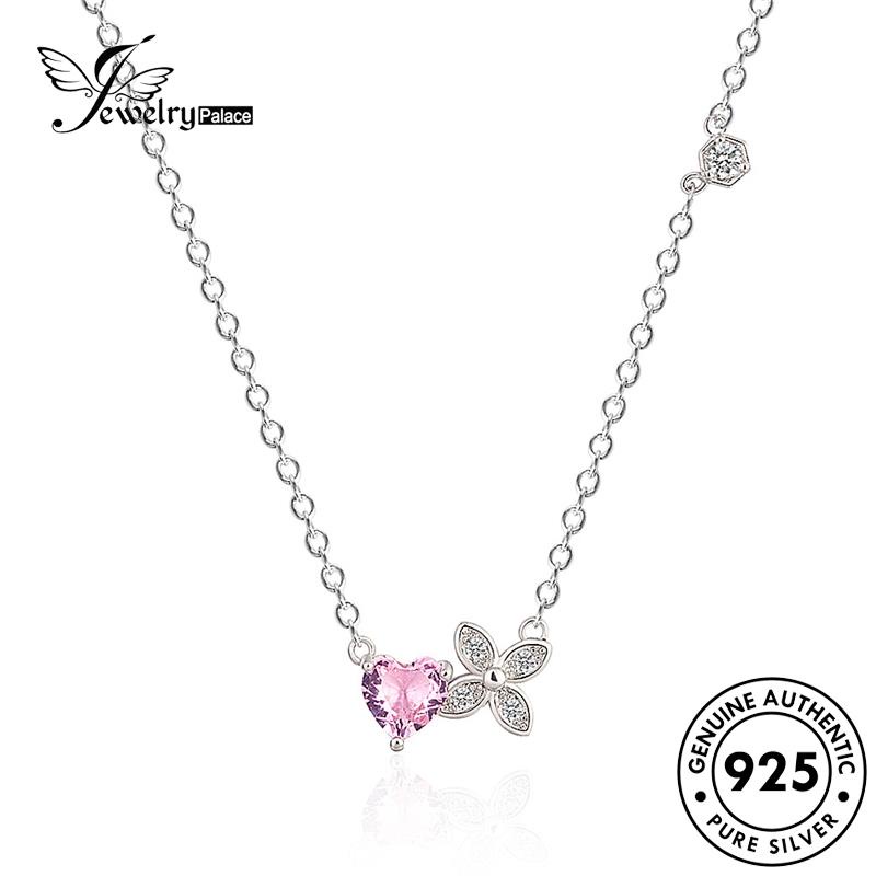 Perhiasantempat Daun Kristal Clover Simple925 Pink Perak Empat Asli Wanita Set Kalung Berlian S3