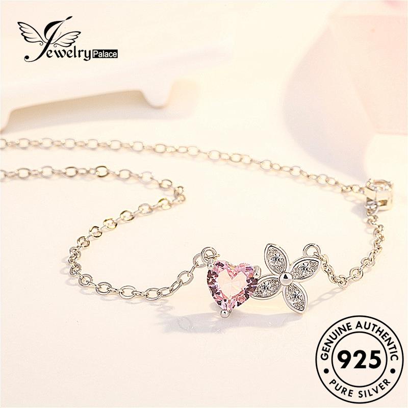 Perhiasantempat Daun Kristal Clover Simple925 Pink Perak Empat Asli Wanita Set Kalung Berlian S3