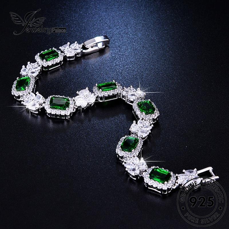 Jewelrypalace Perak Ujung Berlian Asli High Square Emerald Wanita Gelang925 B1