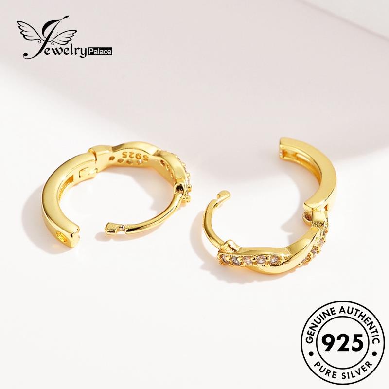 Jewelrypalace925 Anting Tusuk Lilit Hoop Wanita Perak Moissanite Emas Berlian Asli E4