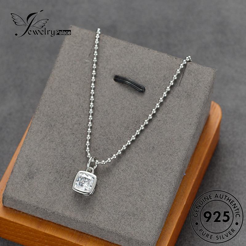 Jewelrypalace Perak Simple Berlian Wanita Kalung Asli Moissanite925 Berlian Kotak N40