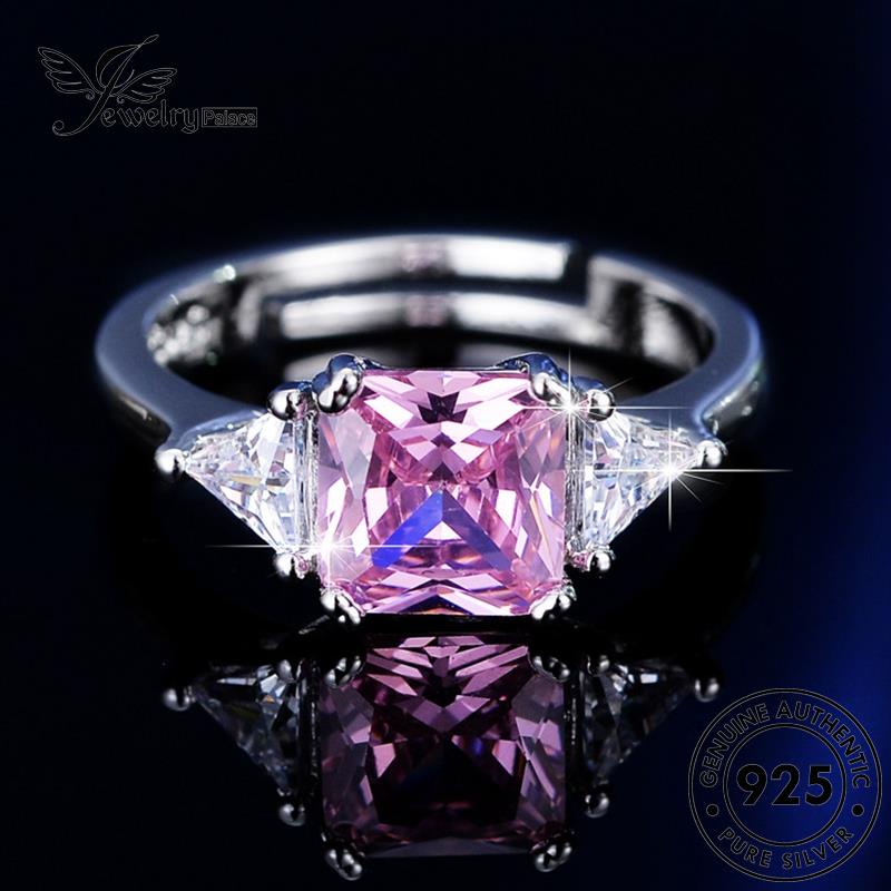 Jewelrypalace Simple Perak Asli Kotak Wanita Kristal925Cincin Berlian Pink R13