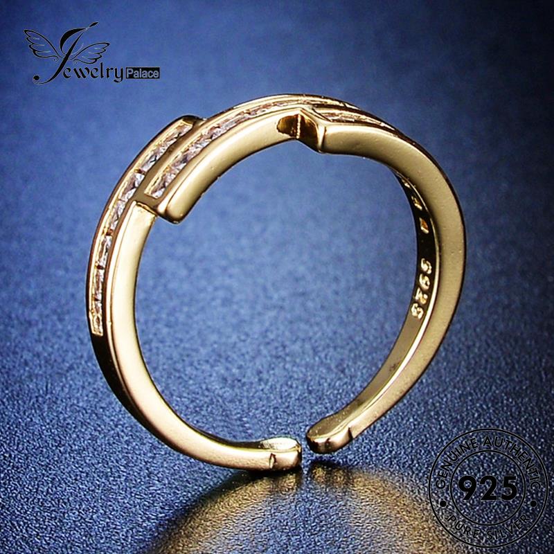 Jewelrypalace925 Cincin Wanita Emas Berlian Asli Fashion Perak Moissanite Geometri R55
