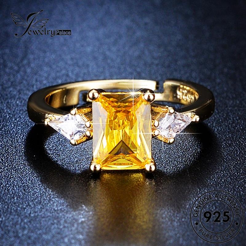 Jewelrypalace Cincin Emas Wanita Citrine Asli Kotak Simple Perak925 R58