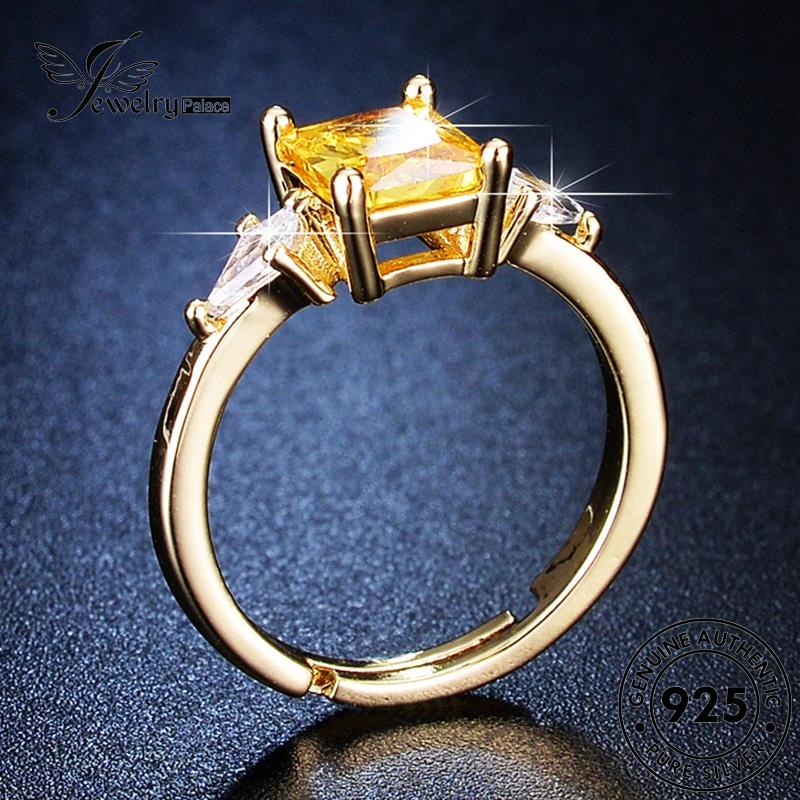 Jewelrypalace Cincin Emas Wanita Citrine Asli Kotak Simple Perak925 R58