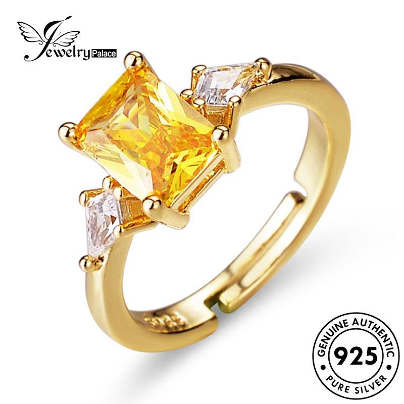 Jewelrypalace Cincin Emas Wanita Citrine Asli Kotak Simple Perak925 R58