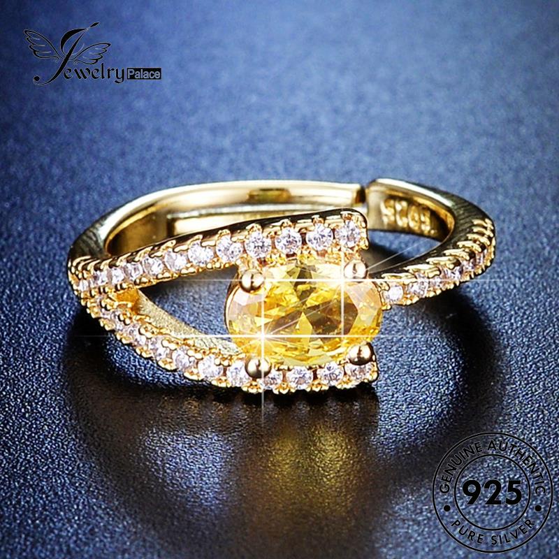 Tempat Perhiasan Wanita Cincin Oval Simple Perak Citrine Asli925 Gold R68