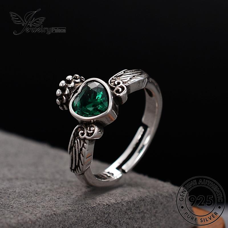 Jewelrypalace Cincin Indah925 Wanita Perak Asli Zamrud Mahkota R91