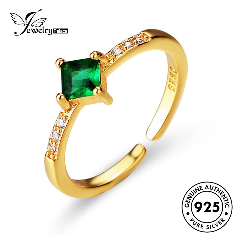 Tempat Perhiasan925 Cincin Emerald Square Simple Emas Wanita Perak Asli R52