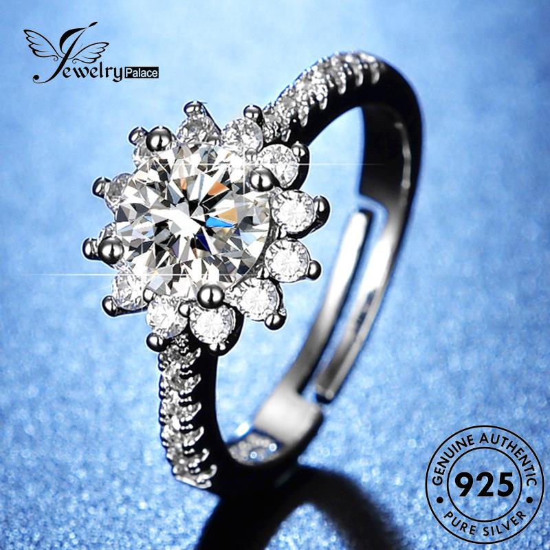 Jewelrypalace Cincin Berlian Wanita Asli Moissanite Perak925Bunga Mewah R121