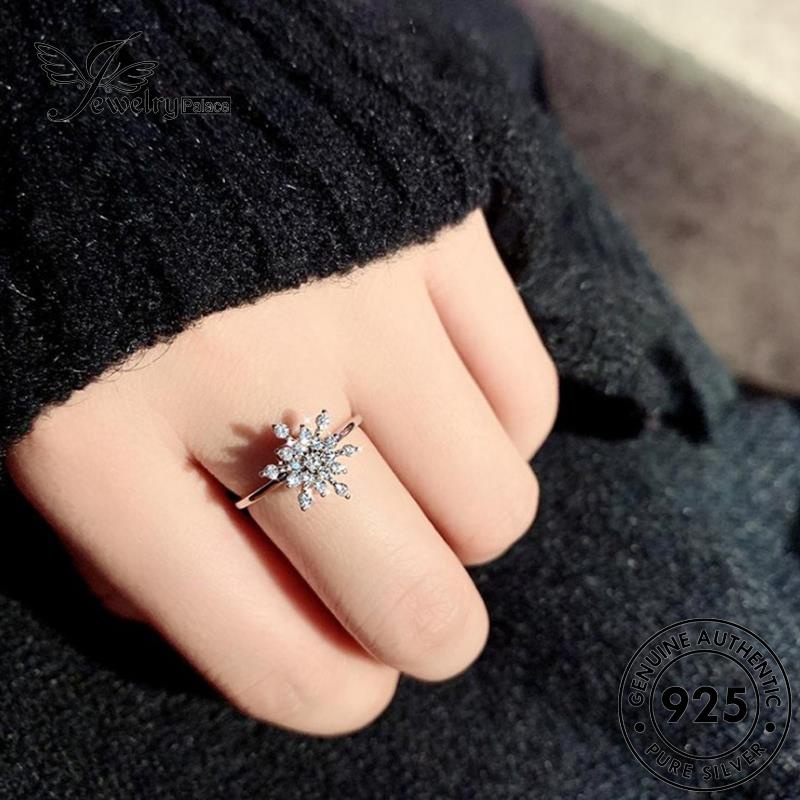 Jewelrypalace Perak Berlian Kepribadian Wanita Asli Moissanite Snowflake925Cincin R129