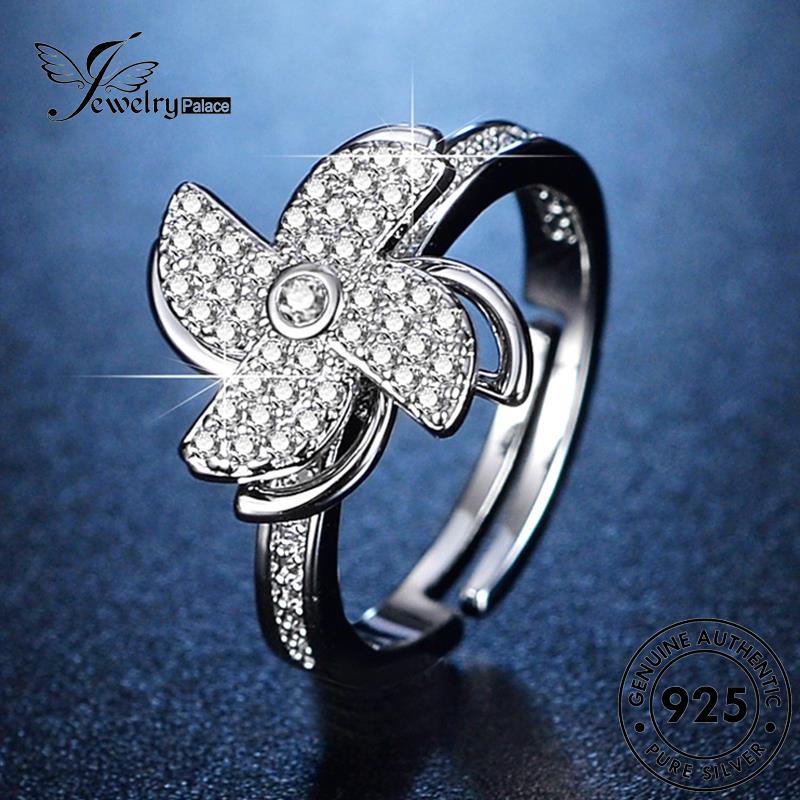 Jewelrypalace Cincin Perak Kincir Angin925 Moissanite Kreatif Berlian Berputar Wanita Original R130