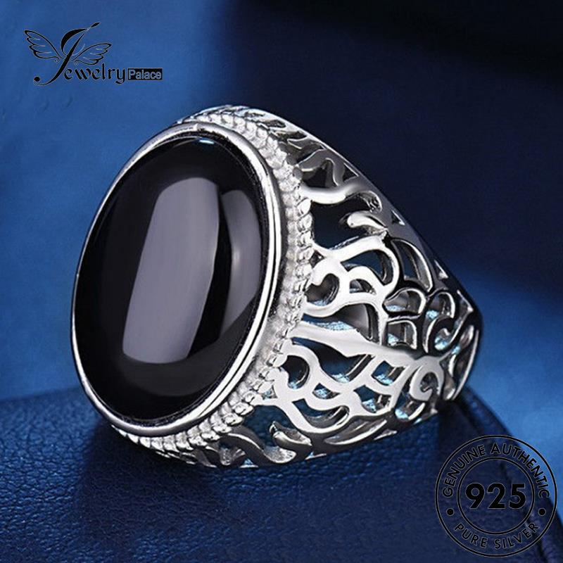 Jewelrypalace Cincin Berlian Hitam Perak925 Pria Oval Asli Klasik Obsidian R179