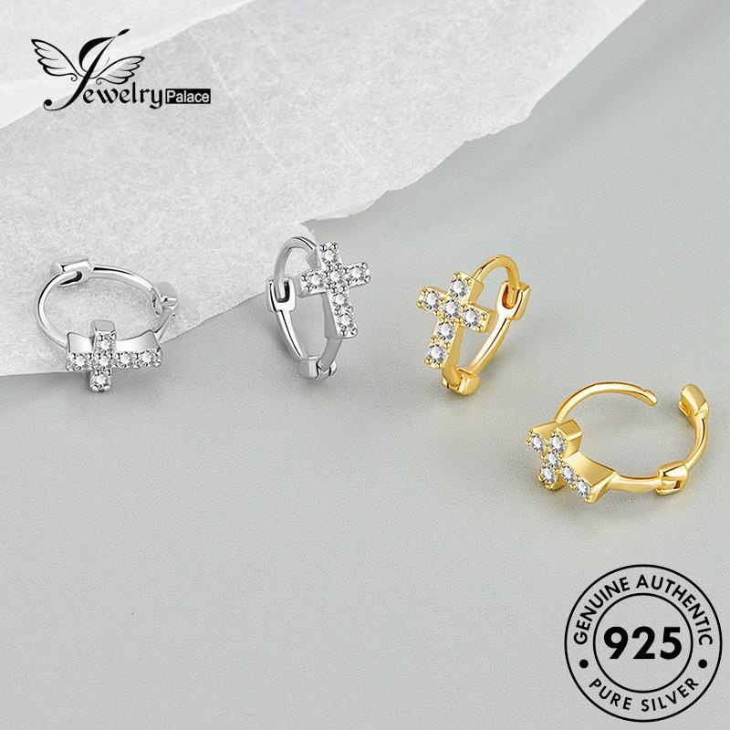 Jewelrypalace Emas925 Silang Hoop Simple Perhiasan Asli Moissanite Wanita Anting Perak M094