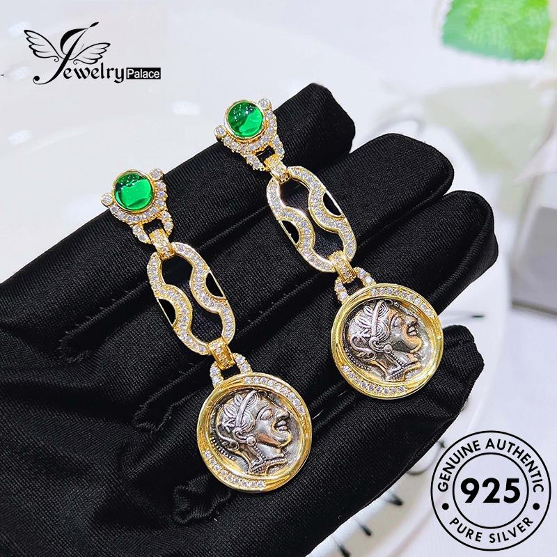 Jewelrypalace Relief Anting Perak925 Wanita Athena Stud Emerald Asli E1324