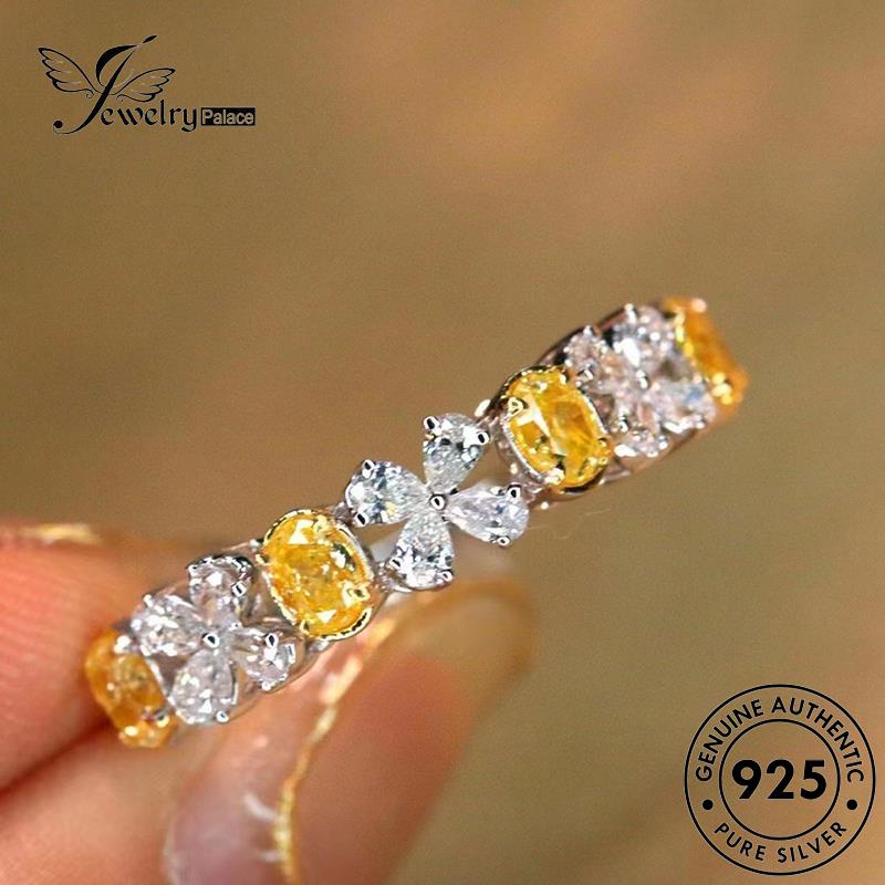 JEWELRYPALACE Nikah Leaf Silver Wanita Original 925 Kawin Silver Four Aksesori korea Murni Citrine Sterling Clover Perak Perhiasan Cincin Asli R2575