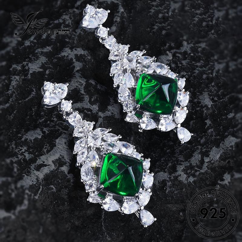 Jewelrypalace Anting925 Asli Bentuk Pir Wanita Perak Emerald Stud E1319