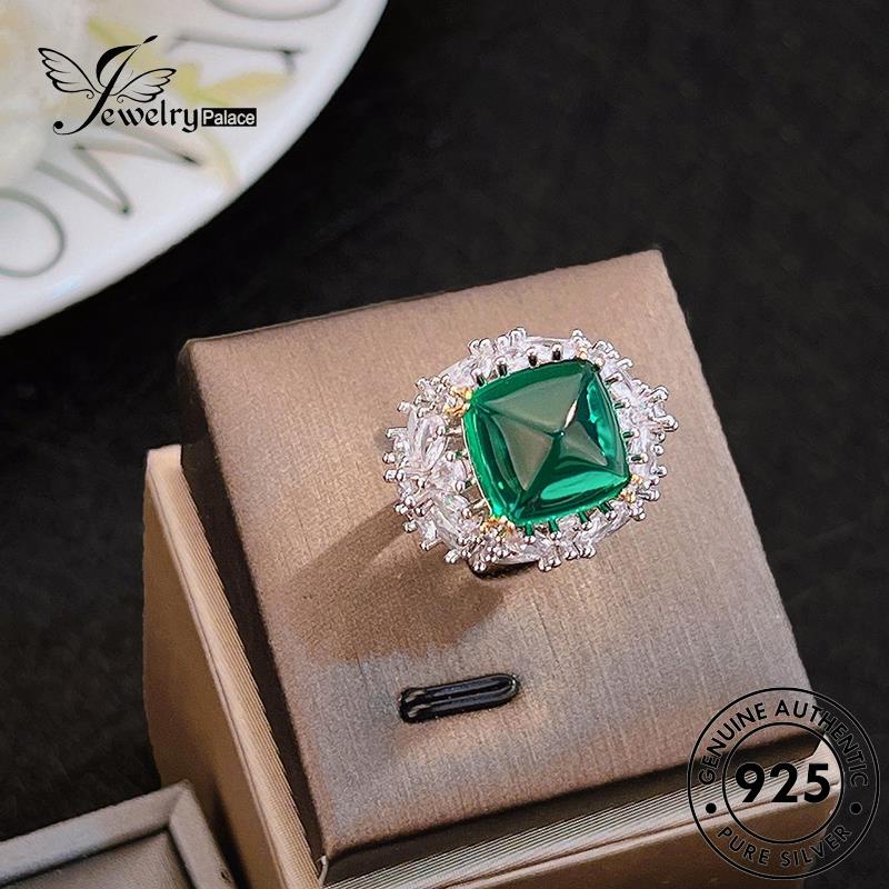 JEWELRYPALACE Perhiasan Original Silver Nikah Aksesori 925 Asli Square korea Kawin Murni Wanita Emerald Perak Sterling Cincin Silver R2586