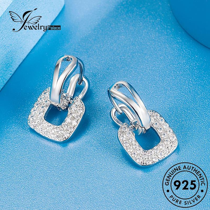 Jewelrypalace Berlian Tusuk Perak Emas Asli925Kotak Wanita Anting Moissanite E714